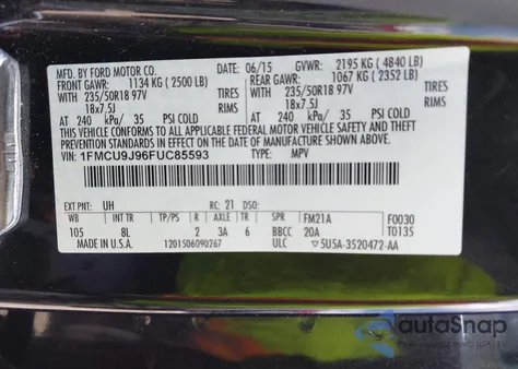 2015 Ford Escape Titanium from USA, damaged, VIN 1FMCU9J96FUC85593